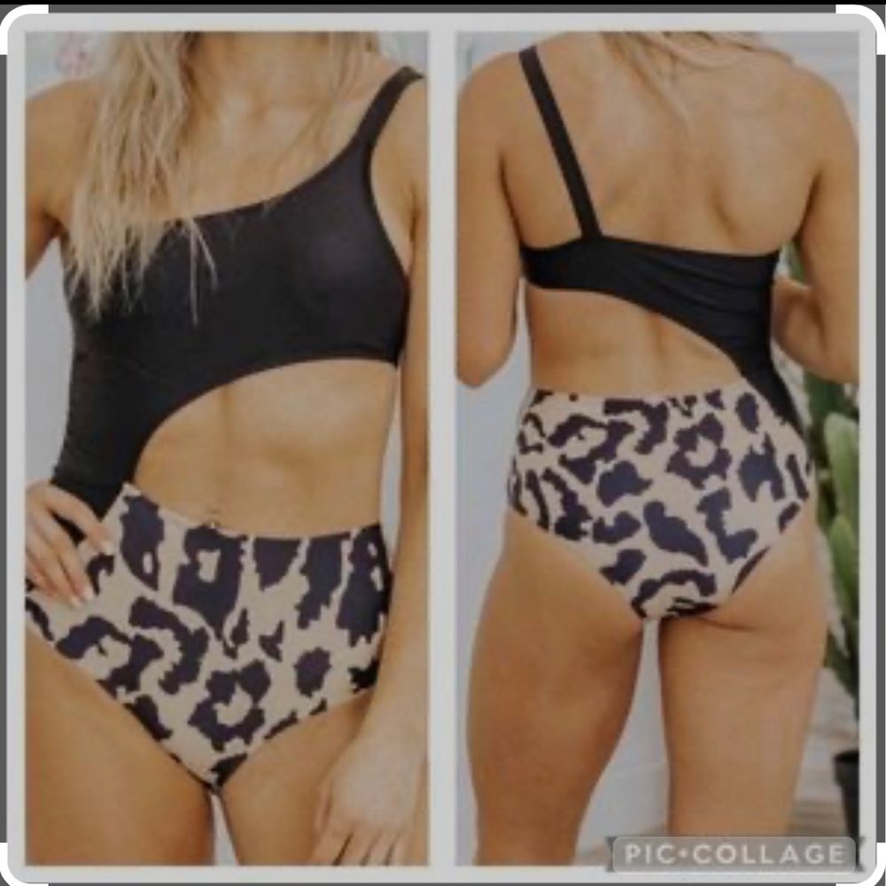 Brand new Bombshell animal print and black swimsuit with cut out.